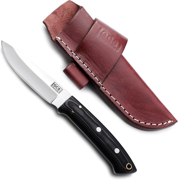 GCS Handmade D2 Steel Hunting Knife with Micarta Handle, Full Tang Blade, and Leather Sheath for Hunting Hunting Camping Survival EDC-GCS 965