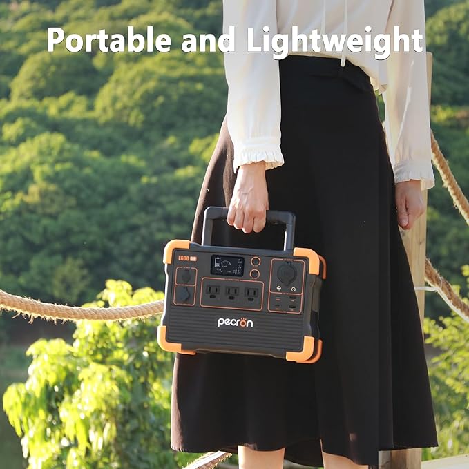 pecron Portable Power Station E600LFP with 2x200W Solar Panels, 614Wh Solar Generator with 3X1200W AC Outlets, LiFePO4 Battery Backup for Outdoor, Camping, Emergency