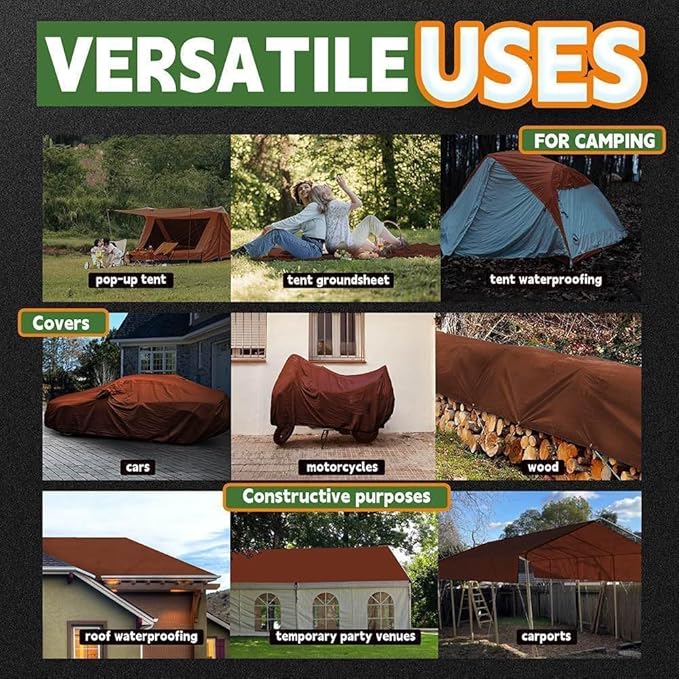 RAINDEWAY 6x8 Feet Super Heavy Duty Tarp 18 Mil,Small Tarps UV Resistant, Weatherproof, Multipurpose Waterproof Poly Tarp Cover with Grommets and Reinforced Edges,Brown Tarps