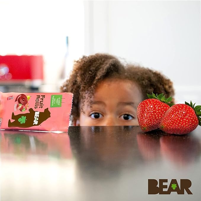 BEAR Real Fruit Snack Rolls - Gluten Free, Vegan, and Non-GMO - Strawberry – 36 Rolls, Healthy School And Lunch Snacks For Kids And Adults, 0.7 Ounce (Pack of 18)