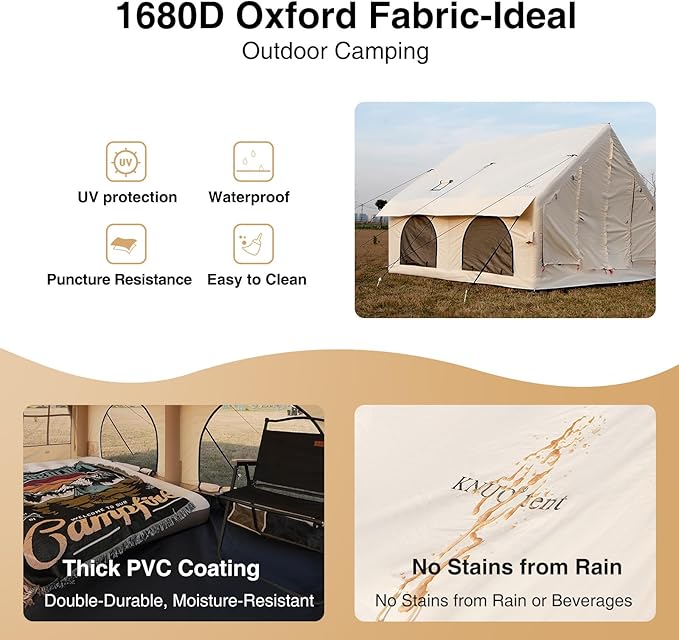 2025 Upgraded Waterproof Inflatable Camping Tent, Large Blow-Up Air Tent, No Assembly Needed Luxury Glamping House, Oxford Fabric