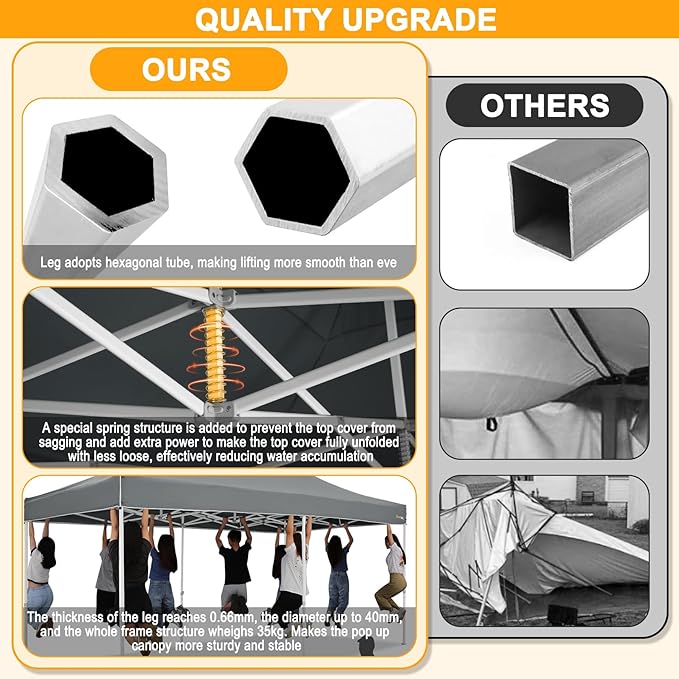 HOTEEL 10x20 Heavy Duty Pop Up Canopy Tent with Sidewalls, Commercial Outdoor Canopy Tents for Parties Event Wedding with Roller Bag, Waterproof & UV 50+, Upgraded Thickened Hexagonal Legs, Gray