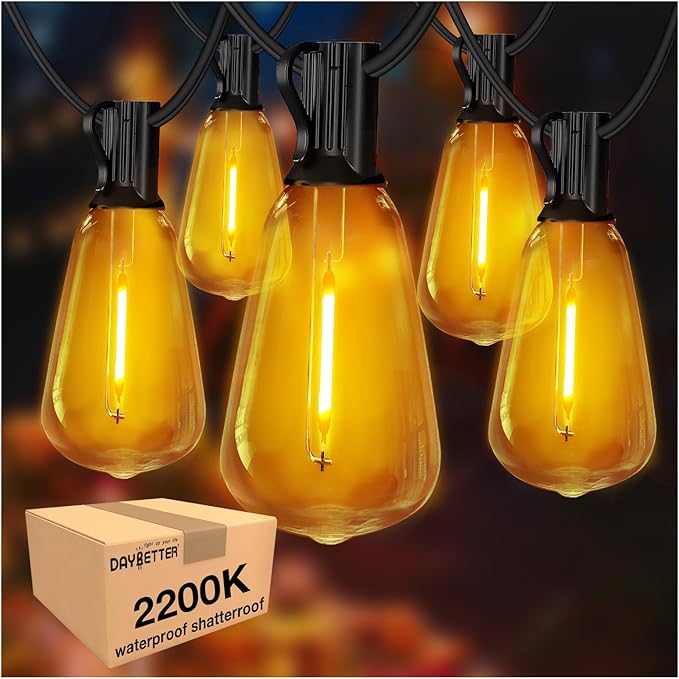 DAYBETTER Extra Long 150ft Outdoor String Lights 50 Shatterproof 2200K ST38 Bulbs Commercial Grade Waterproof String Lights for Outside Garden, Patio, Wedding & Landscape-Warm White LED Lighting