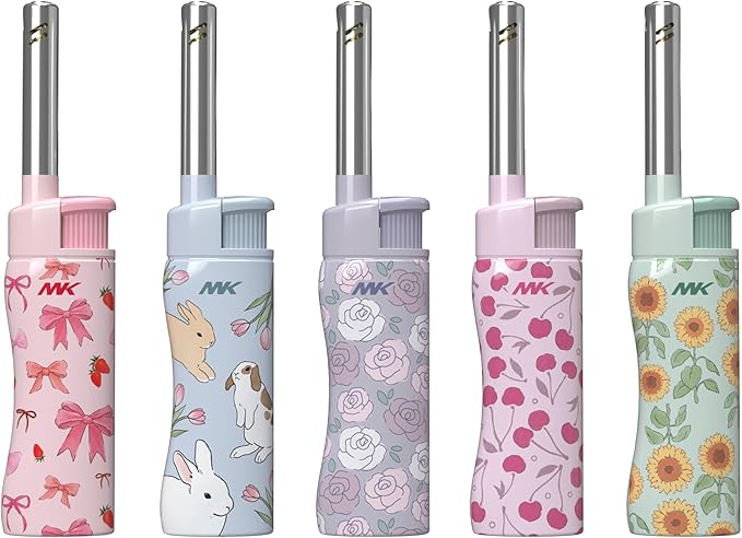 MK Lighter Candle Lighters, Windproof Flame, Ideal as Lighters for Candle, Camping Lighters, Outdoor, Butane Refillable (Charm-5PC)