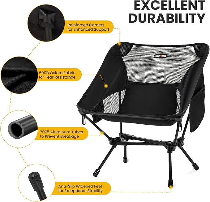 Overmont Ultralight Portable Camping Chair- Lightweight Folding Backpacking Chair, Support up to 330Lbs Compact Beach Chair for Adults with Carry Bag for Backpack Hiking Fishing Outdoor Camp Travel