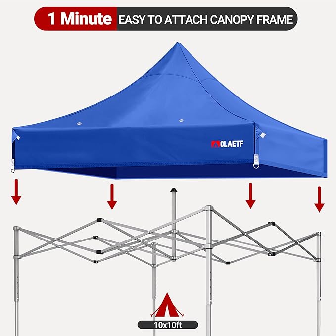 10x10 Canopy Replacement Top for Pop Up Canopy Tent - 4 Drainage Holes,10x10ft Canopy top Suitable for Most of The Standard Canopy(top only) (Blue)