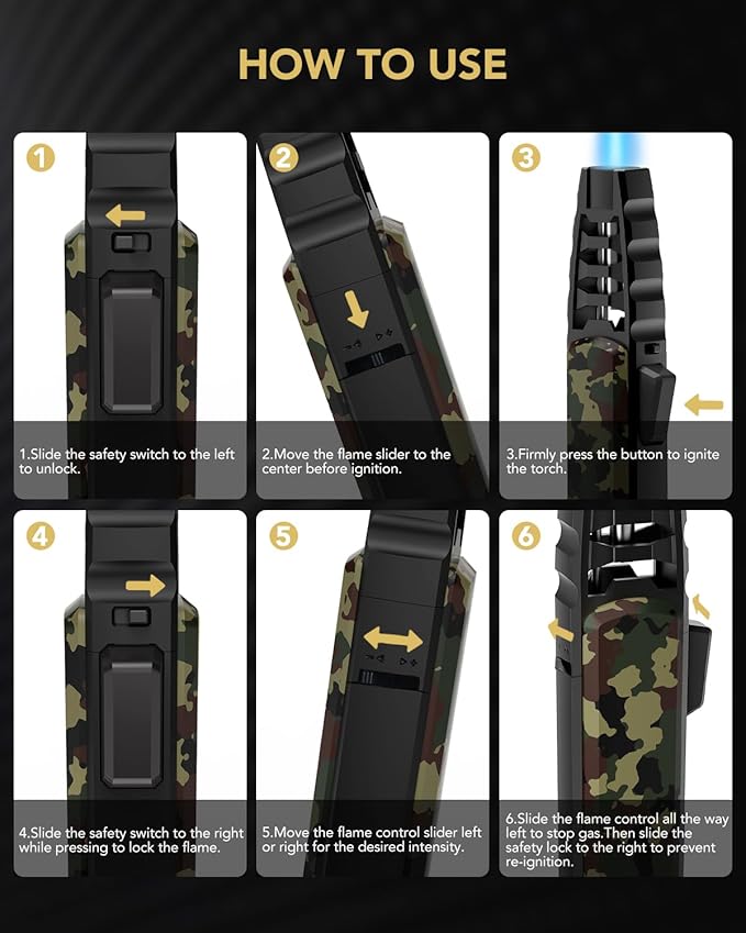 TBTeek Butane Torch Lighter - Adjustable Jet Flame Lighter, Blow Torch, Refillable Bright Fire Torch, Cooking Torch with Safety Lock for Kitchen, BBQ, Baking, Candle, Camping, Camo (Gas Not Included)