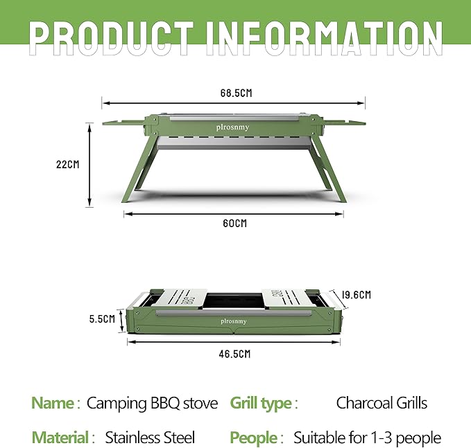 Portable Charcoal Foldable Grill, Small Grills Indoor or Outdoor BBQ Cooking Stainless Steel Desktop Charcoal Grill for Travel,Camping, Gardens, Picnics, Beach Parties, Backyard Barbecue