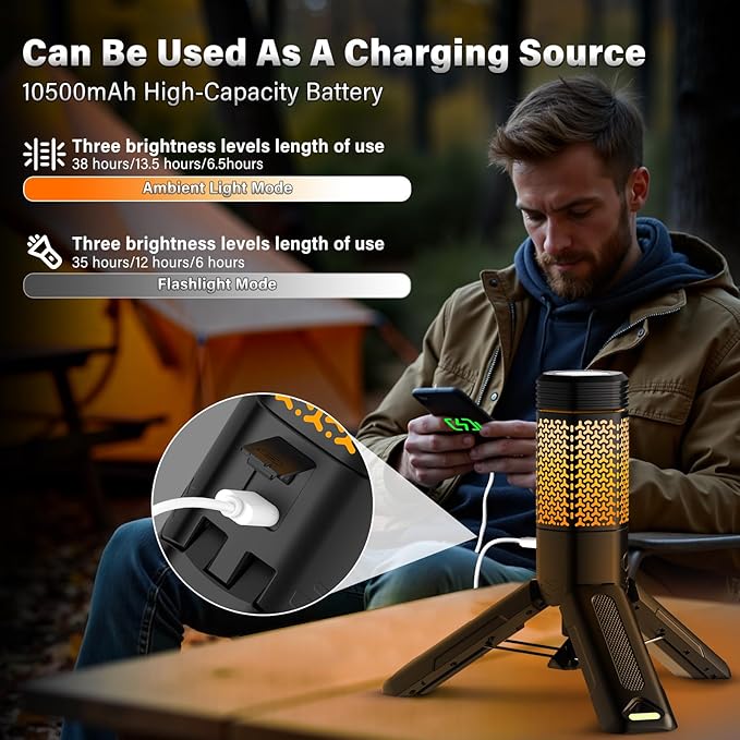 Telescopic Camping Light - 10500mAh Rechargeable Camping Lantern with Storage Bag, Dimmable Magnetic Tent Lamp, Waterproof Camp Light Outdoor Work Emergency Lights for Home Power Outage, Hiking -Black