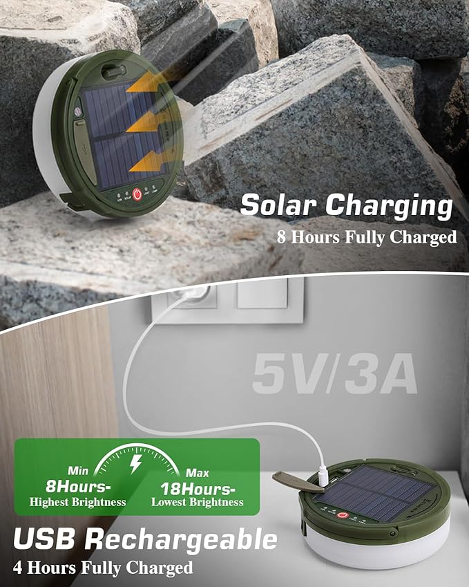 Anpro 4 in 1 Solar Camping String Lights, 32.8Ft Ultra Long Multi-Color LED String, 3600mAh Solar Powered and USB Rechargeable Light with Remote Control, Portable Camping Light for Hiking, Decoration