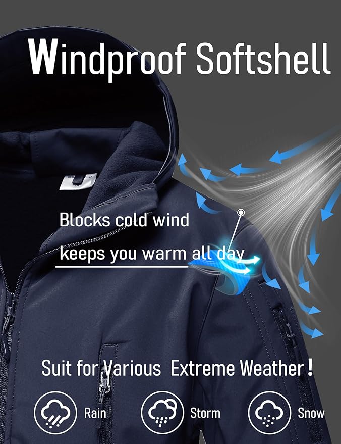 MAGCOMSEN Men's Tactical Jacket 7 Pockets Performance Fleece Lined Water Resistant Ski Snow Soft Shell Winter Coats