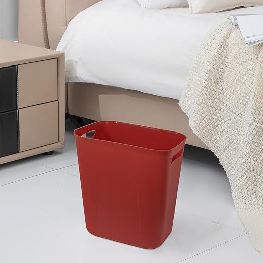 UUJOLY Plastic Small Trash Can Wastebasket, Garbage Container Basket for Bathrooms, Laundry Room, Kitchens, Offices, Kids Rooms, Dorms, 3.5 Gallon, Red