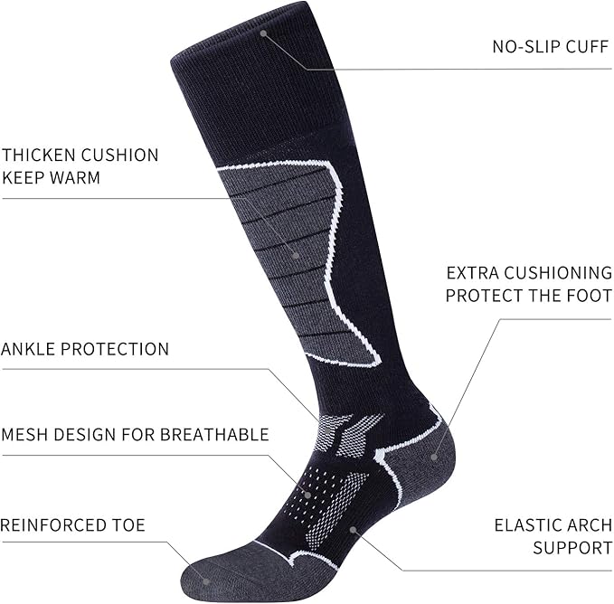 CS CELERSPORT 2/3/4 Pack Ski Socks for Men and Women Skiing, Snowboarding, Winter Performance Socks