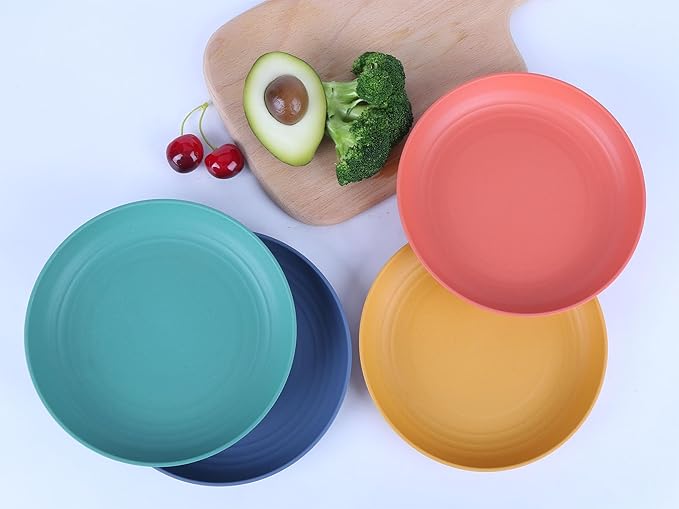 LuckyZone 7.8 Inches Unbreakable Wheat Straw Plates - Reusable Plate Dinner Set - Dishwasher & Microwave Safe - Healthy, BPA Free & Eco-Friendly (7.8 Inches/4 Color_H)