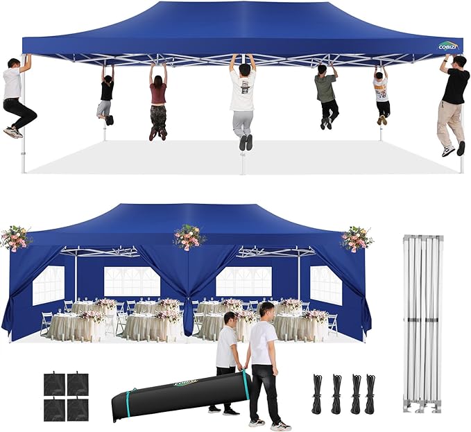 COBIZI 13x26 Heavy Duty Pop Up Canopy Tent with Sidewalls Large Event Tent Wedding Party Tent Ez Up Canopy Windproof UPF 50+ in Garden Backyard Lawn for All Seasons (More Space, More Uses)