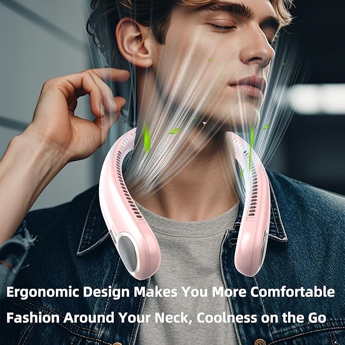 Portable Neck Fan,Gift Ideas,Personal Wearable Bladeless Fan,360° Cooling,LED Display,4-Speeds,6000mAh Rechargeable,Powerful Wind,Outdoor Travel Camping,Birthday Gifts for Men Women Dad Mom (Pink)