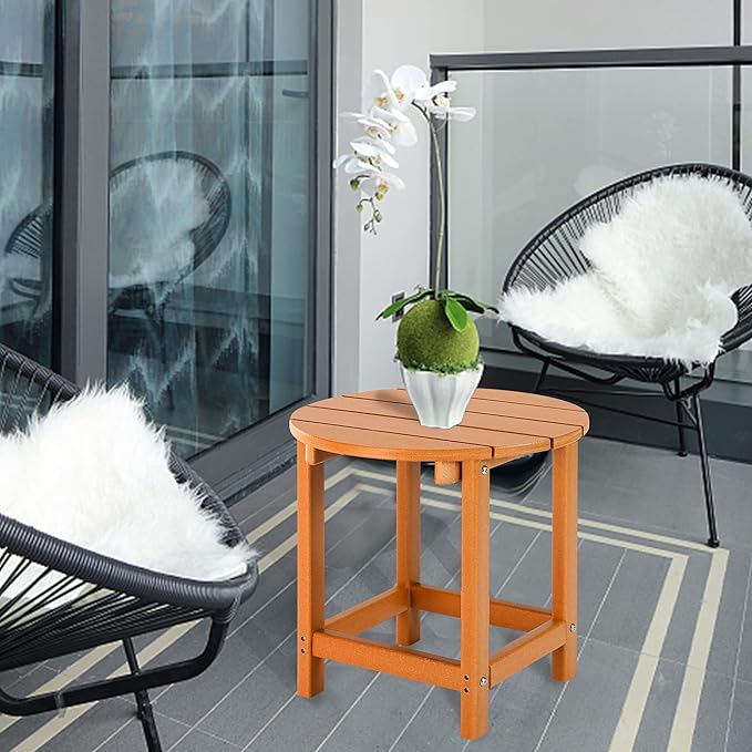 LZRS Round Adirondack Patio Side Table End Table, Outdoor Side Tables for Patio, Backyard,Pool, Indoor Companion, Easy Maintenance & Weather Resistant(Orange)
