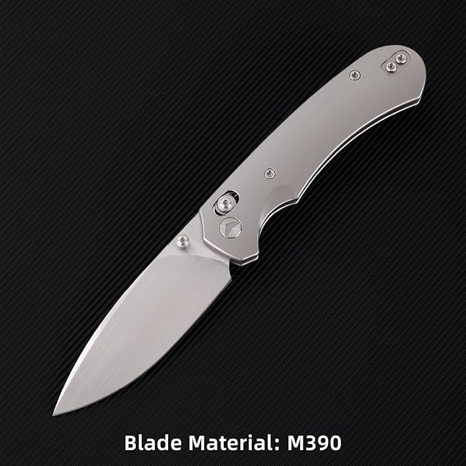 Folding Pocket Knife,3.31” M390 Blade,Erogonomic Titanium Handle,Hunting Survival Knife,EDC Knife for Hunting Camping Survival Outdoor Fishing Hiking(Grey)