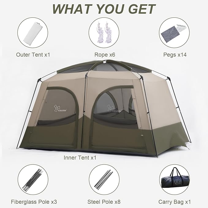 Vidalido Tents,3-4 Person Camping Tent with Extended Vestibule,Weather Resistant Family Tents with Breathable Mesh Windows,Easy Install Waterproof Outdoor Tent for Backpacking and Camping Hiking