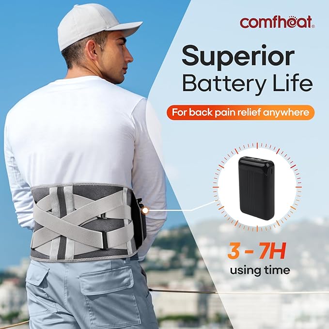Cordless Heating Pad with Vibration Massage for Back Pain Relief, 10000mAh Long Lasting Battery Portable Lower Back Massager Heated Back Brace Father's Day Gifts, for Dad Mom, Fits Size S/M