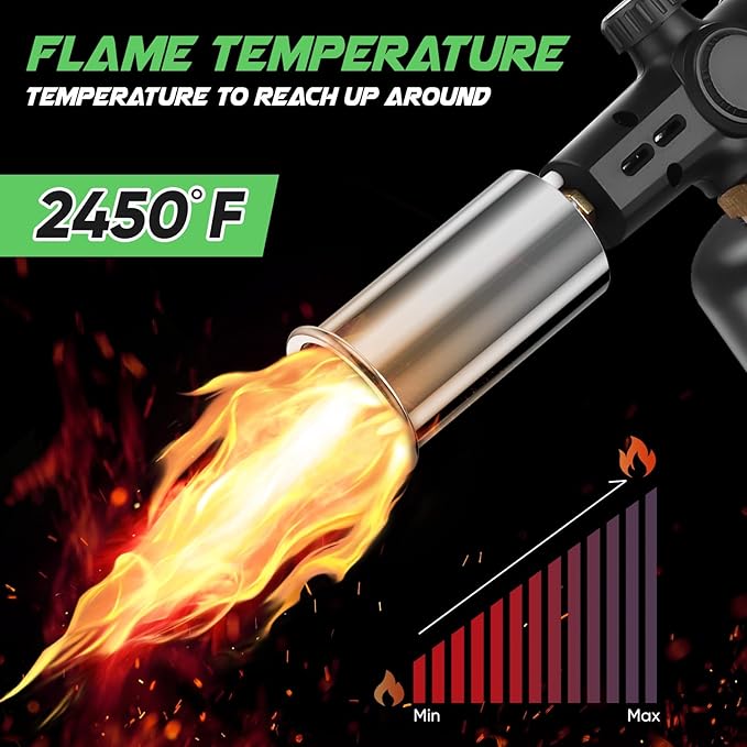 Propane Torch Head, Kitchen Blow Torch Gun, Campfire Charcoal Starter, Grill Torch with Igniter, Adjustable Flame for Cooking, Soldering(Propane Tank Not Included)