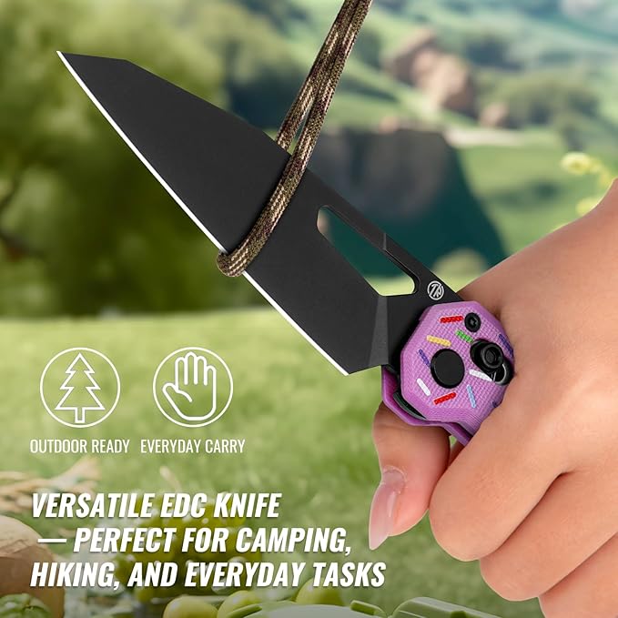 Tarcus Folding Pocket Knife, 3.5" D2 Steel DLC Blade G10 Handle, Lightweight EDC Knife with Crossbar Lock for Men and Women, Ideal for Camping, Hiking, and Survival (Doughnut)