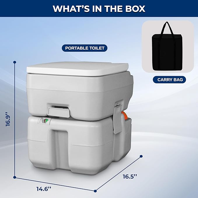 SereneLife 5.2 Gallon Camping Toilet For Adults, Portable Leak Proof Porta Potty with Detachable Waste Tank, Level Indicator, Carry Bag, Suitable for Camping, Hiking, and Boating