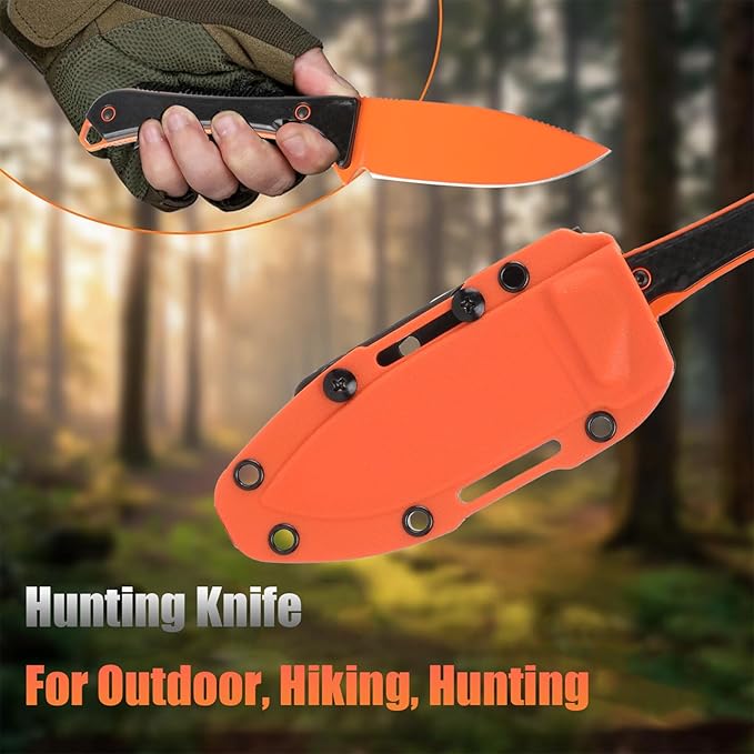 Camping Knife, Fixed Blade Knife With Sheath, Hunting Knife 440c Steel For Outdoor, Hiking, Hunting, Camping (Orange)