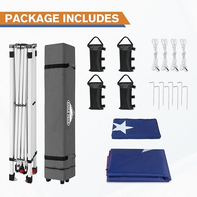 EAGLE PEAK Pop Up Canopy Tent with 1 Sidewall, Easy Setup Event Tent, Outdoor Sun Shade, Wheeled Carry Bag, Stakes and Guy Ropes, Instant Canopy 10x10, American Flag