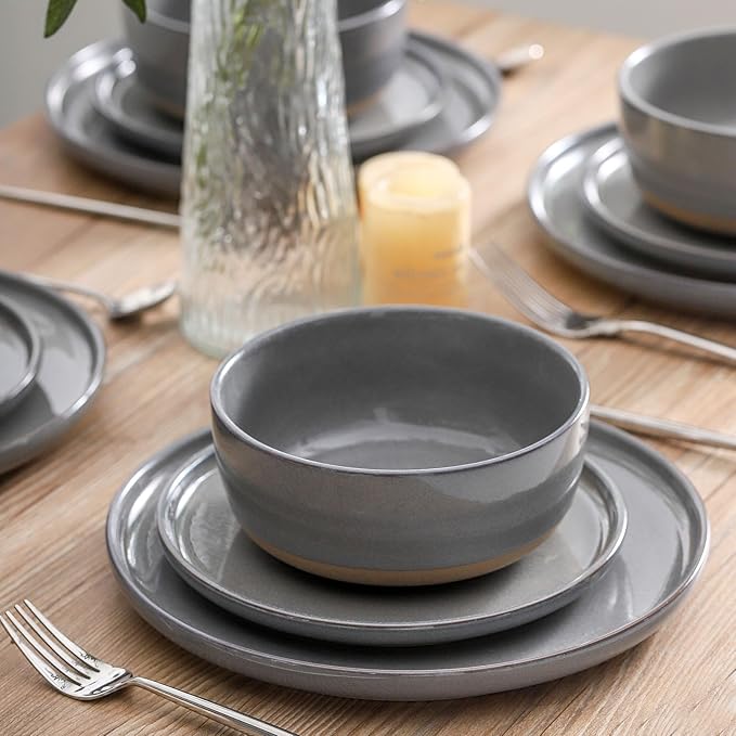 Ceramic Soup Bowls Set of 6,30 Ounce Stoneware Cereal Bowl,Porcelain Nesting Bowls for Oatmeal,Popcorn,Soup,Pasta,Fruit,Housewarming Gift,Microwave & Dishwasher Safe,Gray