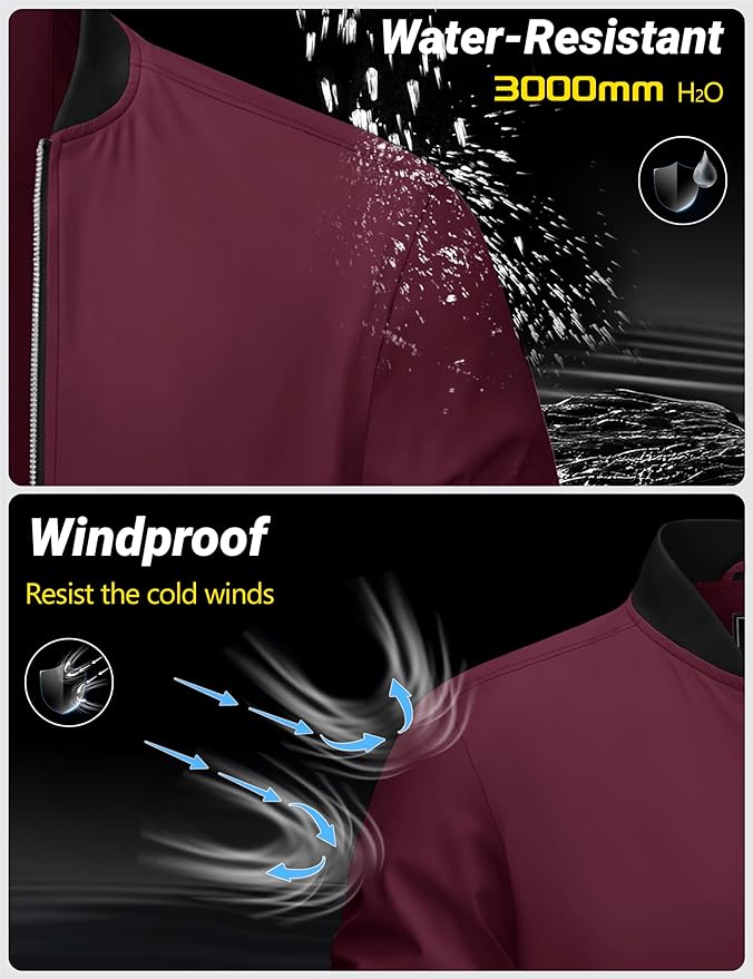 Cotrasen Men's Bomber Jacket Full Zip Windbreaker Warm Winter Windproof Casual Outwear Padded Lined Coats