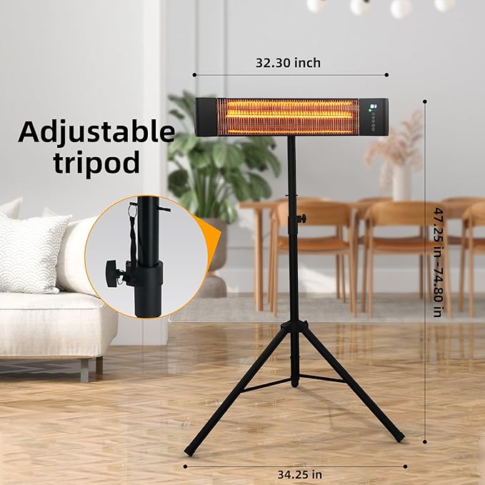 Infrared Outdoor Heater 1500W Wall Mounted & Standing Heater with Tripod IP65 Waterproof & Dustproof 3 Settings 12 Timer for Patio Backyard WEWARM