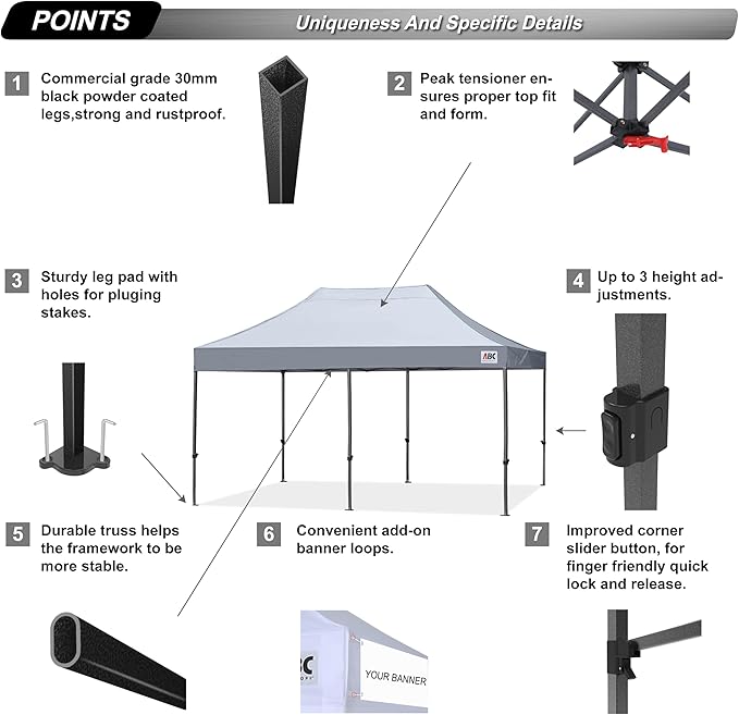 ABCCANOPY Patio Pop Up Canopy Tent 8x16 Commercial-Series (Gray)
