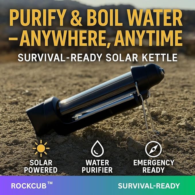 Solar Kettle – 16.9 Fl Oz. Portable Solar Water Heater for Outdoor Camping, Hiking, Emergency Boiling, Survival Gear, Eco-Friendly Solar Powered Thermos Bottle