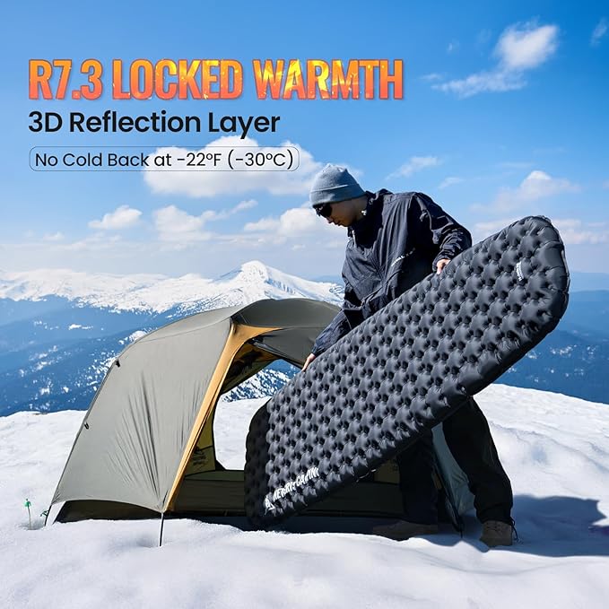 ONETIGRIS Noblejade Insulated Sleeping Pad with R7.3, Ultralight Inflatable Sleeping Pad Extreme Conditions Air Mattress withstands -22°F,Aluminum Film Insulation for Camping,Backpacking,Hiking