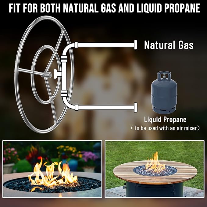 Skyflame 24-Inch Round Fire Pit Burner Ring, 304 Stainless Steel
