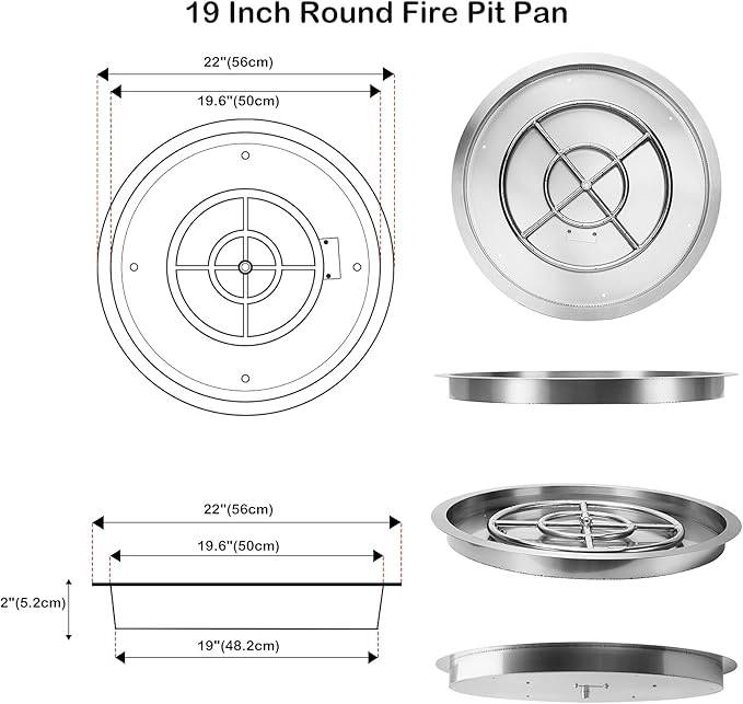 Stanbroil 19 InchDrop-in Round Fire Pit Kit with Spark Ignition,304 Stainless Steel Gas Fire Pit for Outdoor Indoor- Natural Gas Version