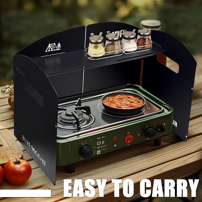 4 Panel Steel Camping Stove Windscreen, Outdoor Picnic Stove Windscreen with Drawstring Bag, Camping Windshield for Camping, Picnics, Backpacking, Cooking and other Outdoor Activities