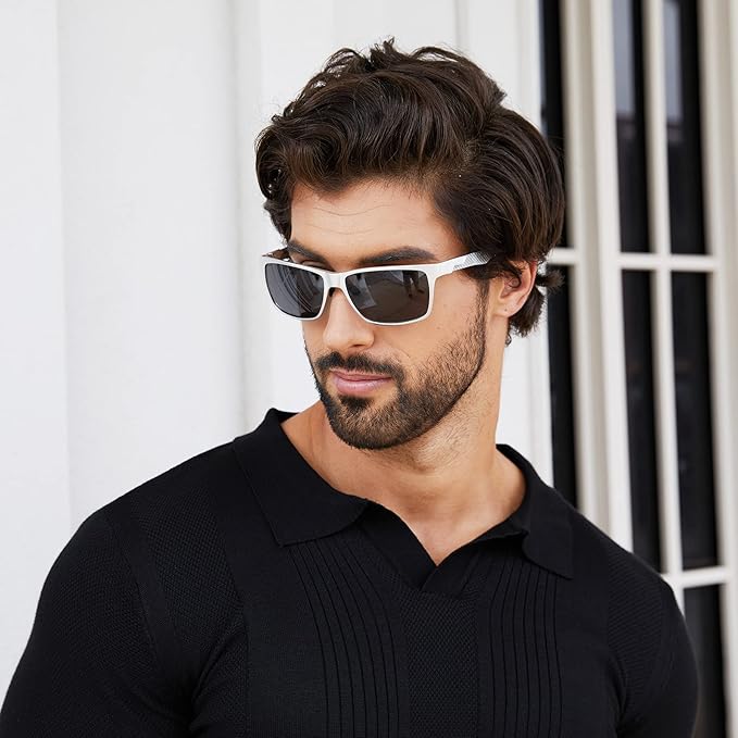 DUCO Mens Sunglasses Polarized Rectangle Sunglass for Men Lightweight Carbon Fiber UV400 Protection 8206