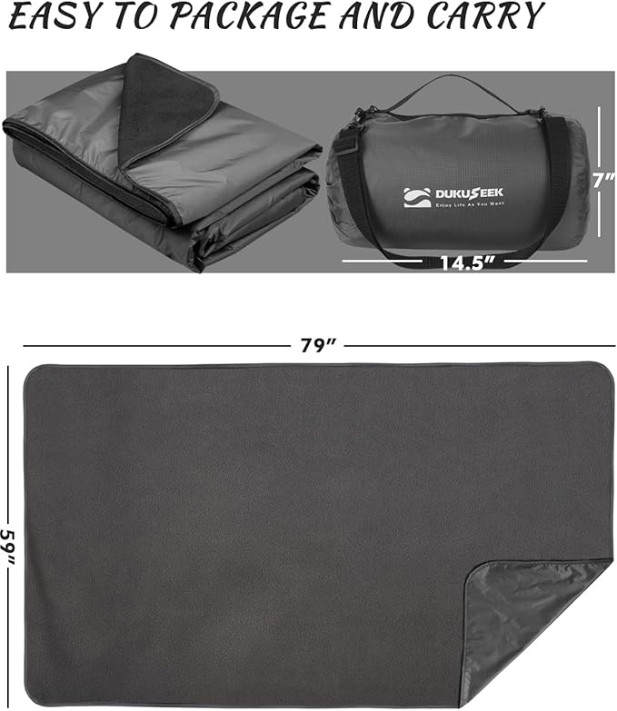 DUKUSEEK Hooded Stadium Blanket, Waterproof Windproof Outdoor Fleece Blanket - Large (79x56), Portable, Wearable, Warm for Outdoor Camping, Picnic, Stadium, Sports, Beach, Concerts, Car, Dogsβ¦