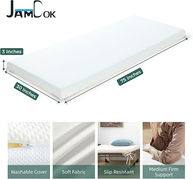 3Inch Cot Mattress Topper,Narrow Twin Gel Memory Foam Mattress Topper for Camping Cot,Sofa Bed,Pull Out Chair Cushion,Portable,Cool Cot Toppers(75 x 30)