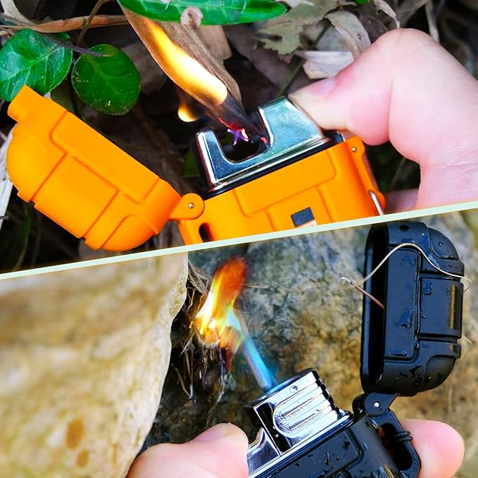 4 Pack Waterproof Lighter Outdoor Windproof Torch Lighters Dual Arc Lighters Butane Electric USB Rechargeable Flameless Plasma Lighter Camping Hiking Adventure Survival Tactical Gear