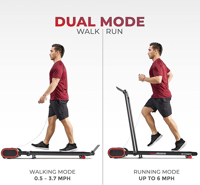 Sunny Health & Fitness Slim Under Desk Walking Compact Treadpad Treadmill with Remote Control, Digital Display, Shock Absorption, Optional Trekking Poles, Free SunnyFit App Bluetooth Connectivity