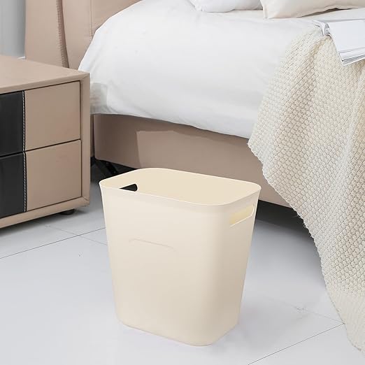 UUJOLY Plastic Small Trash Can Wastebasket, Garbage Container Basket for Bathrooms, Laundry Room, Kitchens, Offices, Kids Rooms, Dorms, 3.5 Gallon, Beige, 2 Pack