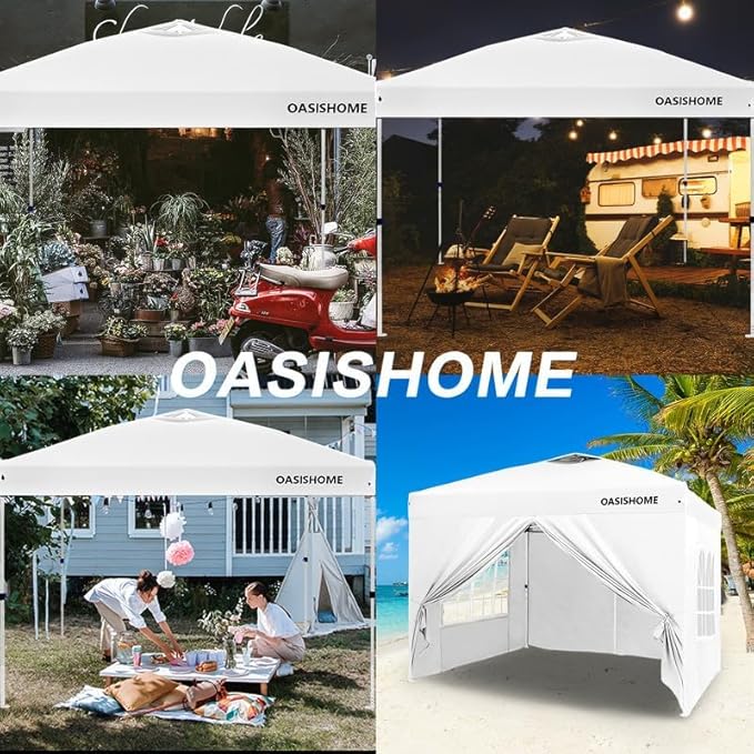OASISHOME Pop-up Gazebo Instant Portable Canopy Tent 10'x10', Bag, for Patio/Outdoor/Wedding Parties and Events (White, 10x10)