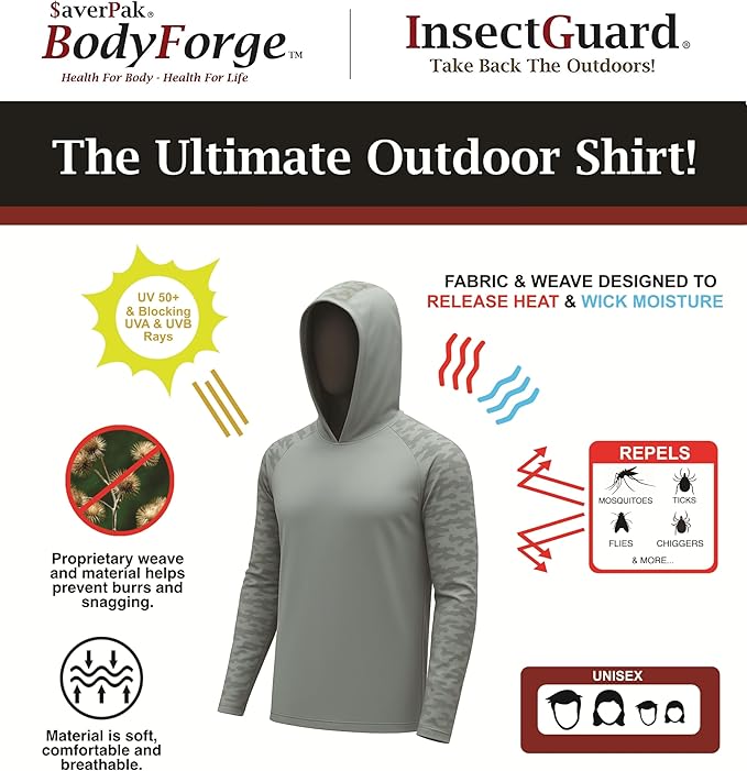 Permethrin Insect Repellent Mens Athletic Hoodies Long Sleeve Fishing Shirts SPF 50+ UV Sun Shirt Protection Rash Guard