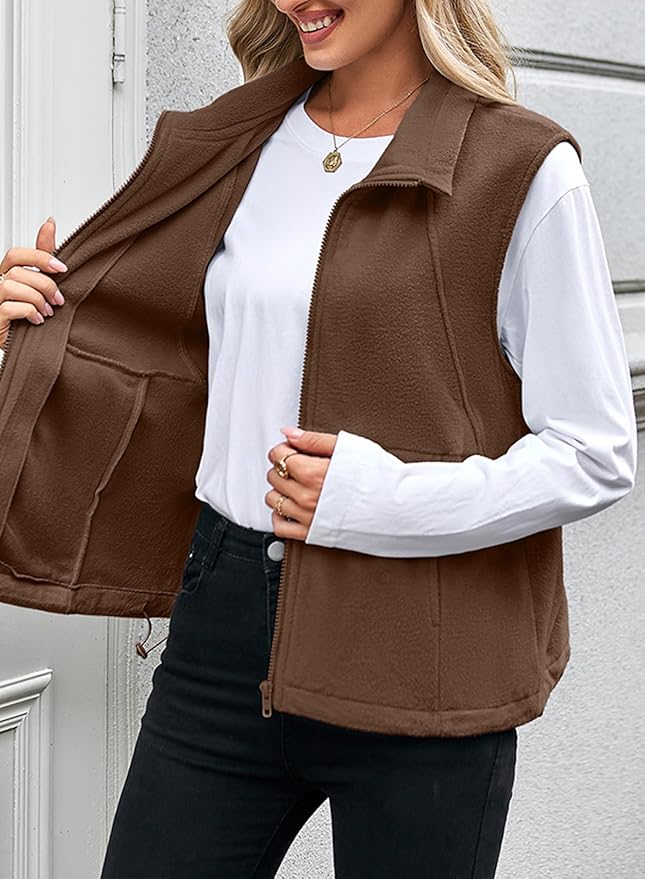 Dokotoo Women's Full Zip Polar Fleece Vest Warm Winter Sleeveless Cardigan Lapel Collar Sherpa Coat Outerwear with Pocket