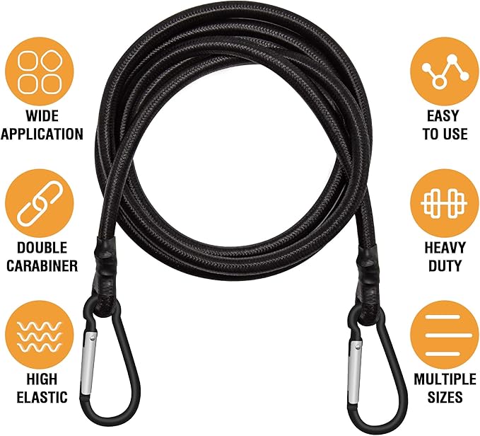 6 Piece Bungee Cords with Hooks - Heavy Duty Outdoor Bungee Cord Includes 24", 40", 60", Extra Strong Carabiner Bungee Cord with Metal Hook for Camping, Tarps, Bike Rack, Tent, Car