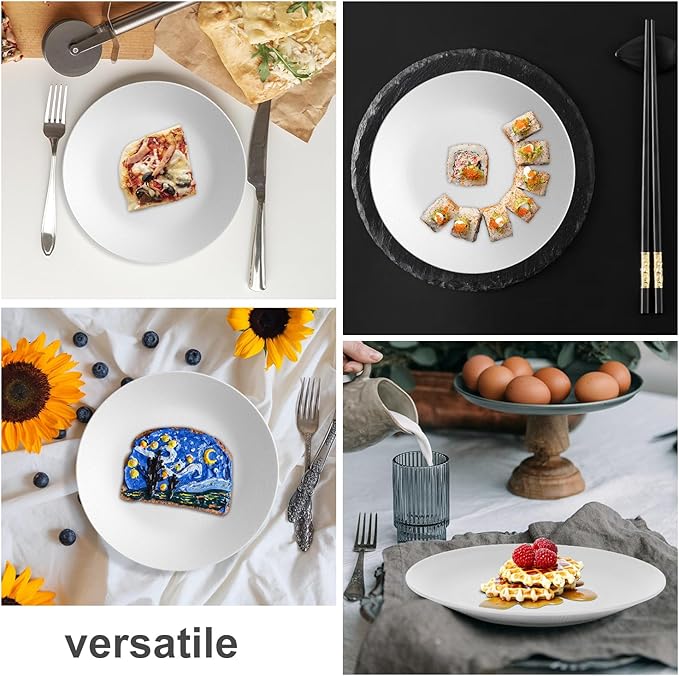 Wheat Straw Dinner Plates 10 Inch Unbreakable Set of 8 - Dishwasher & Microwave Safe Plastic Plates Reusable - Lightweight Plates for kitchen,camping,picnic,R.V. - White