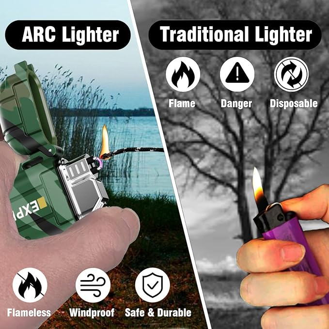 Waterproof Electric Lighter with 360°Flexible Long Neck, Outdoor Windproof Arc Lighter USB Rechargeable Flameless Plasma Cool Lighters for Outdoor & Kitchen(Camo)